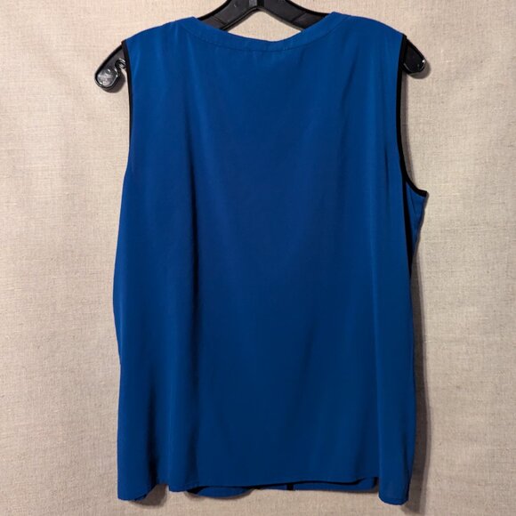Calvin Klein Sleeveless Blue with Black Piping Blouse, Size L - Picture 2 of 3